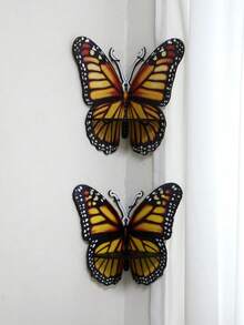 رف فراشة لعرض الكريستال وعرض الصخور الخشبية، رف عرض جداري معلق للكريستال وحامل عائم للكريستال بشكل فراشة، رف تخزين بشكل فراشة لديكور غرفة النوم - لون برتقالي - مشاهدة 8