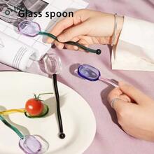 1 pièce Cuillère en verre à vagues colorées pour usage domestique, pour le café, le lait, le jus, les desserts ; cuillère à remuer en verre créative, cuisine, cadeau de Noël