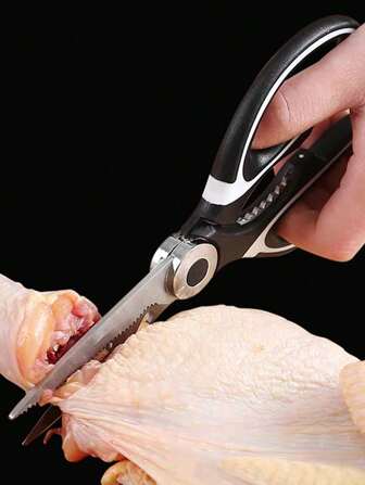 1pc Stainless Steel Poultry/Meat Scissors, Multi-Functional Kitchen Shears, With Random Color Cover On The Middle Connection