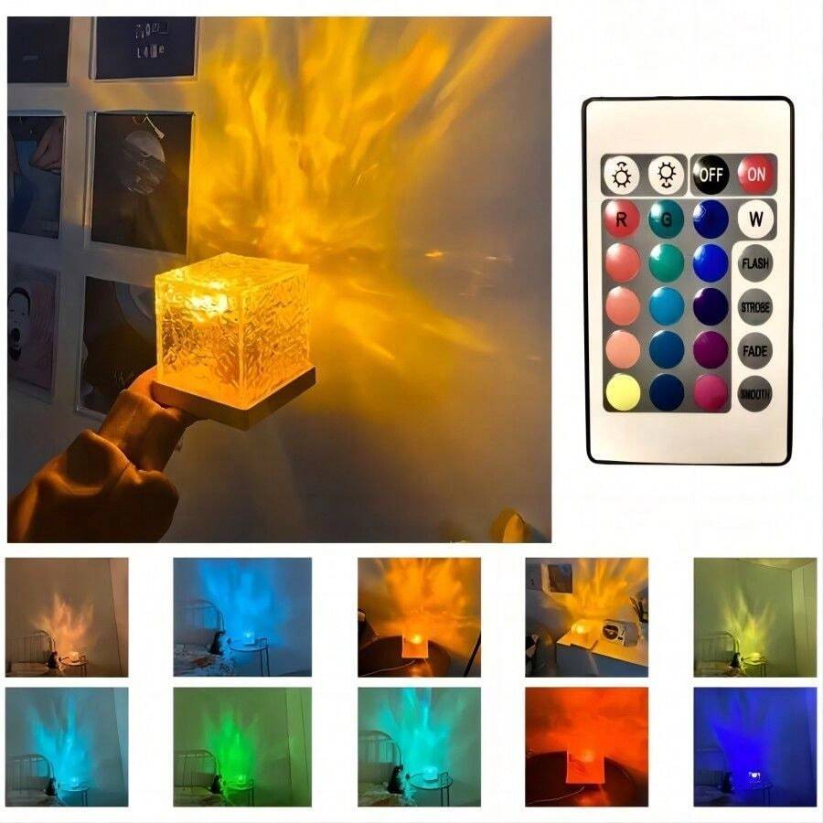 1 Đèn ngủ LED hình gợn nước, Đèn bàn pha lê RGB chiếu xoay USB, Phòng ngủ có thể điều chỉnh độ sáng, Đầu giường, Phòng trò chơi, Thay đổi màu sắc để làm quà tặng - màu sắc - Xem 1