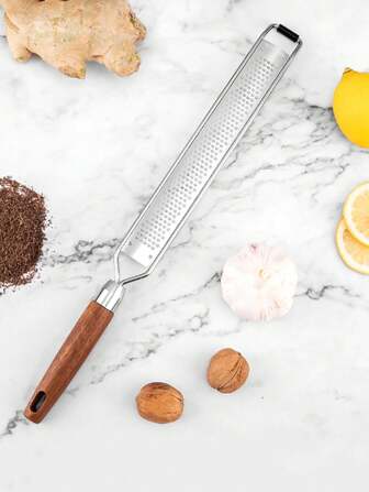 1pc Lemon Zester & Heavy Duty Cheese Grater & Vegetable Grater, Stainless Steel Grater With Wooden Handle - Parmesan Cheese Lemon, Garlic, Nutmeg, Chocolate, Fruits, Vegetables, Ginger Grater - Cheese Shredder & Stainless Steel Grater