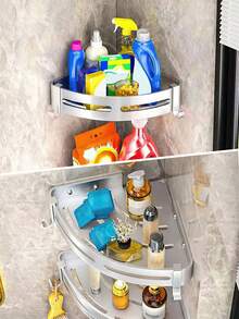 CasaBella 2 Piezas Estante esquinero para baño, Estantes de Almacenamiento montado en la pared de aleación de aluminio, acero inoxidable 304, Estante Baño Sin Taladro, 2 Unidad Estante Montado En La Pared Del Baño Con Ventosa Sin Necesidad De Perforar, con dos ganchos estante de almacenamiento para baño montado en la pared, estante de baño minimalista de color plateado necesario Organizador esquinero de baño, Estante De Sin Perforaciones Montado , Estante De Esquina Para Inodoro De Abs Engrosado, Accesorios De Baño, Organización Del Hogar Y Suministros De Almacenamiento, Repisa para Baño Pared de Acero Inoxidable, Marco de Aluminio de Ultra-Grueso con 2 Ganchos, Para Artículos De Tocador Y Suministros De Baño, Organizador De Estante De Almacenamiento Montado En La Pared - 2 piezas - Ver 2