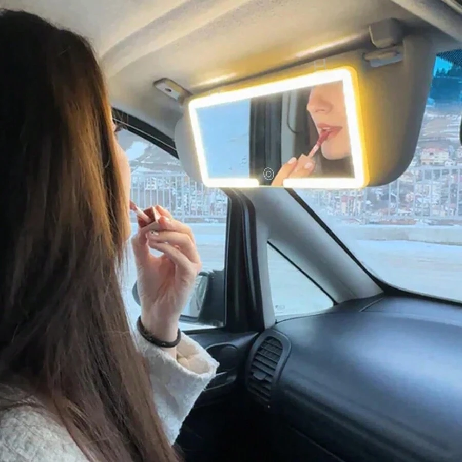 汽車遮陽板化妝鏡，具有3種照明模式的LED汽車鏡，可充電的汽車化妝鏡-具有可調光觸摸控制，適用於任何汽車照明鏡