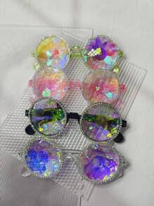 1 Peça Óculos de sol da moda feminina com armação de plástico rosa magenta vibrante, decoração de cristal de kaleidoscópio brilhante, acessório de fantasia de festa de luxo estilo Y2K, adequado para praia, festa temática, festival (óculos sem grau com pano de limpeza), acessórios de praia para mulheres, óculos escuros, básicos de roupas femininas para outono/inverno, presentes para férias na praia, ao ar livre, viagens