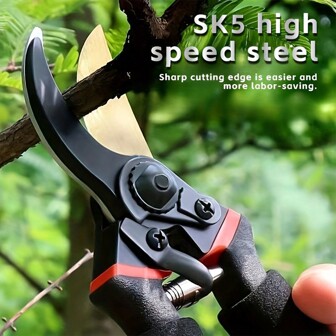 1pc Multipurpose Portable Branch Pruning Shears, Heavy Duty SK5 Steel Blade With Non-Slip Handle, Spring-Loaded, For Gardening, Tree Pruning, Bonsai, Orchard, Nursery And Landscaping