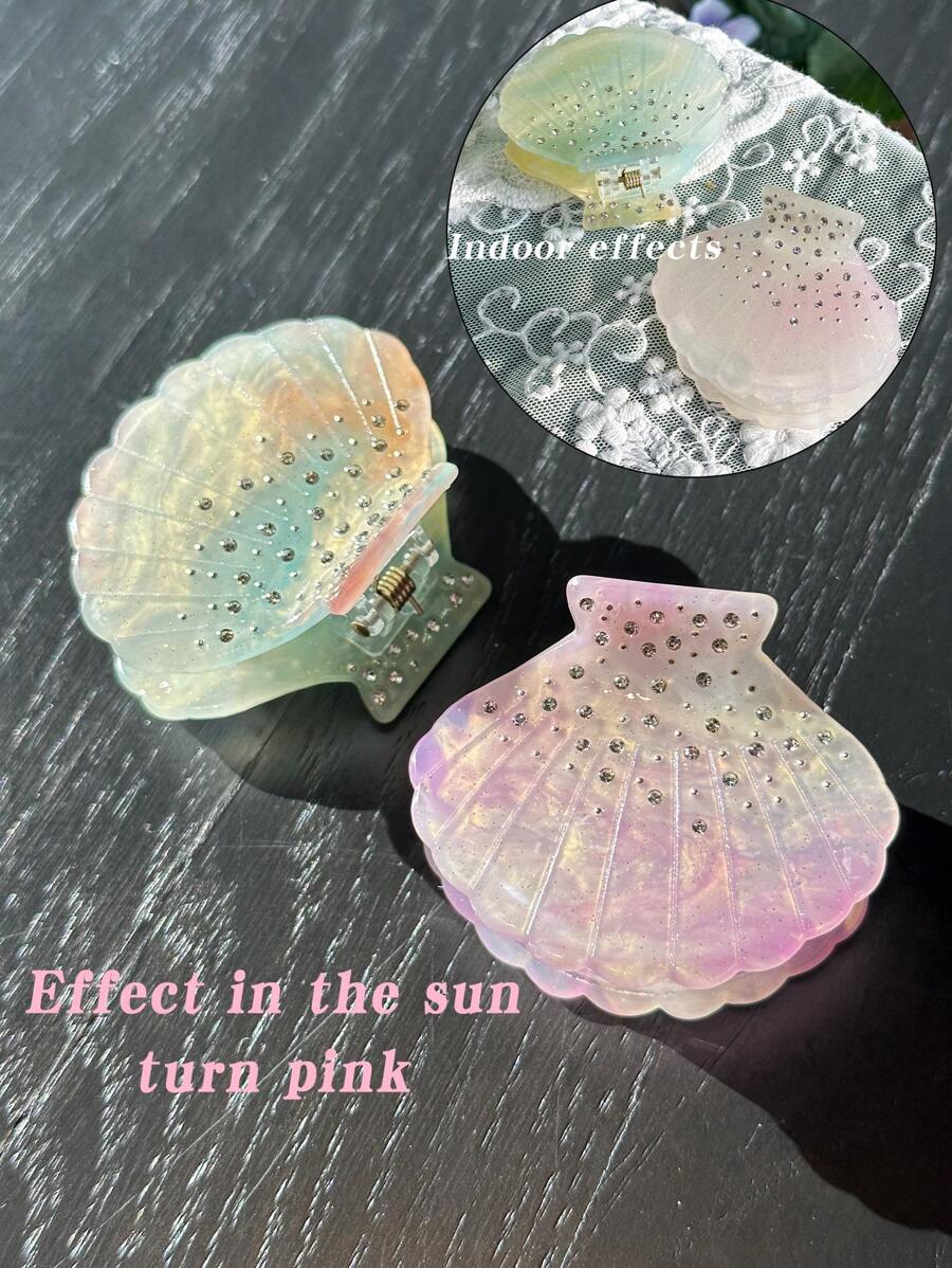OUSEON 时尚精致的贝壳发夹，在阳光下会变色，镶嵌优质水钻，散发出独特的设计和百搭的优雅气质 - 是时尚达人的完美选择 时尚发饰 美容爪夹 波西米亚风发夹 - 彩色 - 查看 1