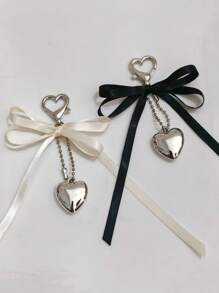 1 件新款时尚心形黑色蝴蝶结钥匙扣，百搭时尚吊坠，适用于女士包包、生日情人节情人汽车配件包饰背包学校可爱哥特 Y2k 万圣节配件教师节圣诞节礼物创意包包配件挂绳带身份证夹汽车配件包饰 - 黑色 - 查看 2