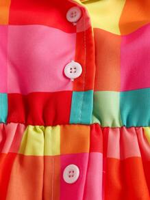 Conjunto de 2 piezas de vestido y sombrero para niñas pequeñas con patrón de cuadros coloridos y estampado, para el verano