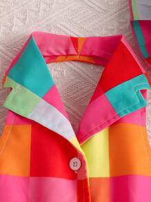 Conjunto de 2 piezas de vestido y sombrero para niñas pequeñas con patrón de cuadros coloridos y estampado, para el verano