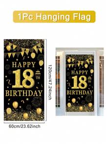 1入60*120cm黑金色氣球18歲30歲40歲50歲60歲生日橫幅背景布，帶有“生日快樂”，適用於室內室外女士男士生日派對門飾用品門簾，派對房間牆面門飾，生日禮物攝影背景裝飾壁掛 - 彩色 - 查看 11