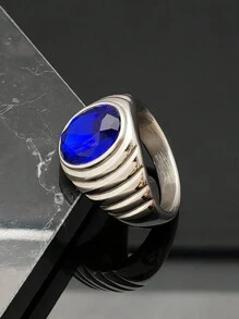 Fashion Jewelry Designer Steel Colour Ring Stainless Steel Ring Blue Stone Ring For Men And Women - Steel Ring - View 9