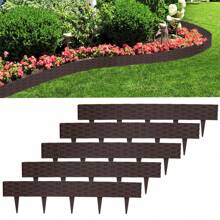 LILIIN Rattan Look Bed Edging Lawn Edge Set Anthracite / Grey / Brown Bed Edging Plastic Lawn Border Bed Fence 5m / 10m Bed Border Garden Palisades - Brown - View 1