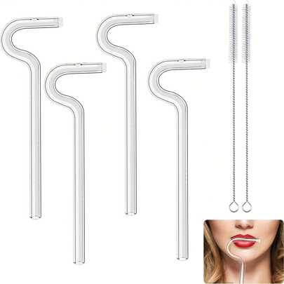 2pcs/ 4pcs, Anti Wrinkle Straw, Reusable Glass Drinking Straw Flute Style Design, Curved No Wrinkle Straws, Prevent Wrinkles Sideways Straw, Engaging Lips Horizontally, Reusable Drinking Straws,Kitchen,Christmas Gift
