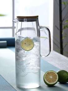 1入組1500ml直身玻璃冷水壺，高硼硅溫度耐受性透明家庭大容量圓筒木蓋夏季水果汁檸檬杯冷水壺 - 白色 - 查看 10