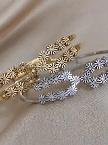 1pc Vintage Flower Bangle Bracelets For Women Fashion Stainless Steel Bracelets For Party Daily Jewelry Birthday Gifts