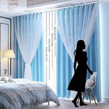 Rèm Gạc Một Lớp Màu Xanh Dương - Dài 132 Cm/106 Cm, Màu Trắng Mỏng Phối Với Rèm Chặn Ánh Sáng, Thích Hợp Cho Trẻ Em Phòng Ngủ/Phòng Khách Của Bé Gái Tấm Che Nắng Hai Lớp Và Cách Nhiệt Vòng Màu Trơn Trang Trí Nhà Cửa, Dành Cho Phòng Công Chúa Của Bé Gái /Phòng ngủ/Phòng khách/Phòng ăn Trang chủ - Màu xanh lam - Xem 2
