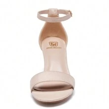 Women Open Toe Low Chunky Short Heels Ankle Strap Block Heel Sandals Party Dress Pump Shoes,Open-Toe Women's High Heels Size Is Big, Please Choose Half A Size Smaller - Beige - View 7