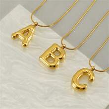 1入組復古不褪色不銹鋼字母氣球吊墜項鍊A-Z任選，精美時尚 - 金色 - 查看 2