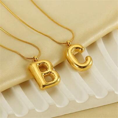 1 pièce Collier pendentif à lettre de ballon initiale alphabet en acier inoxydable sans ternir et de qualité délicate, de A à Z