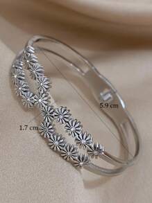 1pc Vintage Flower Bangle Bracelets For Women Fashion Stainless Steel Bracelets For Party Daily Jewelry Birthday Gifts