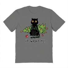 Nearly There Cat And Christmas Tree Graphic Cotton Short-Sleeve T-Shirt - 深灰色 - 查看 1