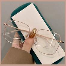 1pc Large Square Non-Prescription Glasses Frame, Latest Design, Suitable For Parties & Casual Outings, Korean Style Face Slimming Minimalist Frame Glasses Accessories For Women