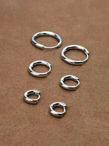 Nooxian 6入組銀色不銹鋼基本環形耳環套裝，8mm/10mm/12mm，女士款 - 銀色 - 查看 3