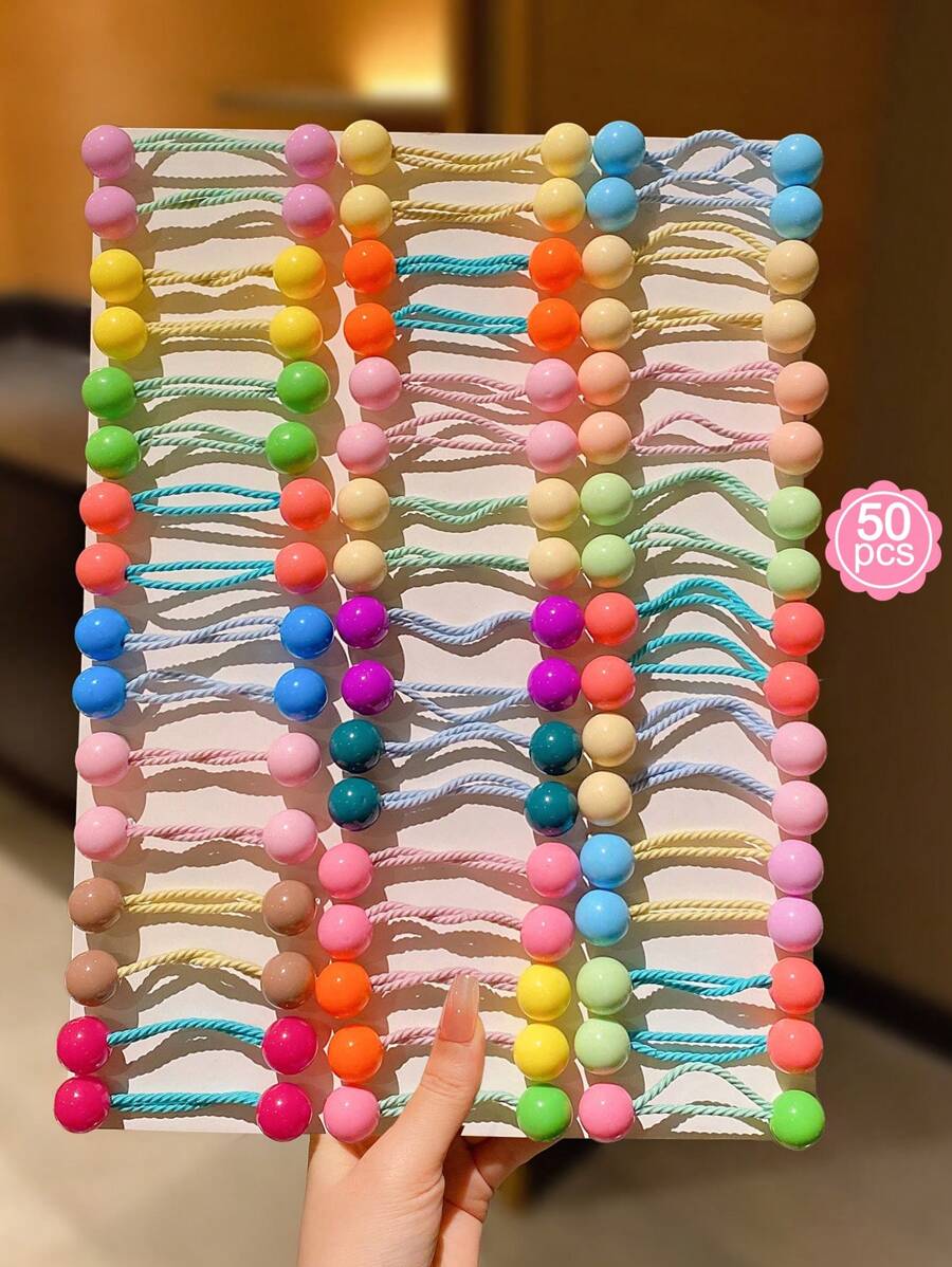 Set de 50 piezas de ligas para el cabello con diseños de bola y espiral de colores para niñas - Multicolor - Ver 1
