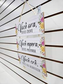 Placa com Corda 3 Peças Você Ora Deus Ouve - Multicolorido - Visão 3