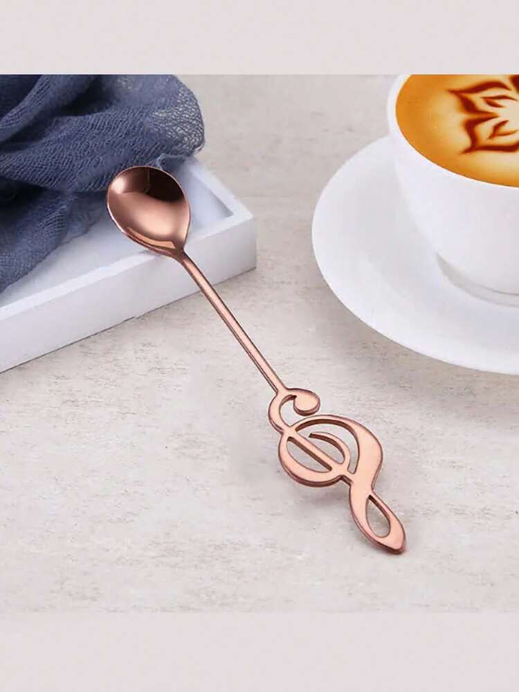 1 pieza Cuchara elegante y versátil de acero inoxidable - Diseño de nota musical para café y postre, ideal para cualquier ambiente - Multicolor - Añade 4