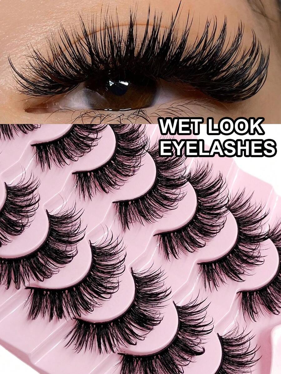 Sibeuna 7 Pairs New Moist False Eyelashes, Suitable For Cartoon, Anime, Cosplay And Various Makeup Styles, Soft & Natural, Faux Mink Material, Fashion & Versatile - 尖尾漫畫款 - 查看 1