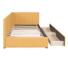 Twin Corner Daybed With 2 Storage Drawers,L Shaped Day Bed With Upholstered Armrest,Modern Sofa Bed Frame,Linen Fabric,No Box Spring Needed - Yellow - View 7