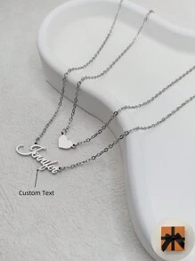 2 pièces Collier en acier inoxydable en forme de cœur personnalisé à double couche, convient aux couples, cadeau de fête des amoureux - Argent, élégant, coloré, vintage, simple, unisexe, décontracté, mignon, personnalisé, unique, cadeau idéal pour lui, cadeau idéal pour elle, petit ami, petite amie, père, mère, famille, amis, pour les anniversaires, pour les remises de diplômes, pour les fêtes, bijoux en acier inoxydable
