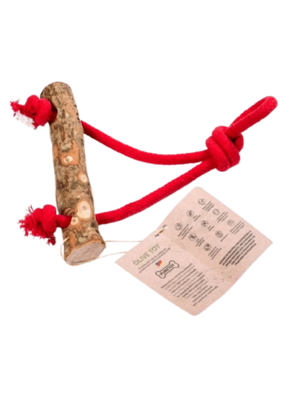 Brinquedo Mordedor de Madeira 100% Natural para Cães Trapézio com Corda