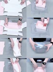 1pc/ 2in1 Clear Flower Cake DIY Gift Box For Fruit Rose Carnation Flower Box Valentine's Day Flower Cake Gift Box - Pink - View 5