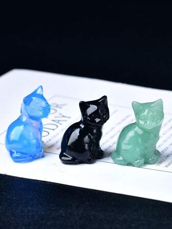  Exquisite Natural Crystal Carving Cat, Unique Design, Healing Crystal, Stones Containing Energy, Energy Healing Meditation Stone, Perfect For Home Decor & Gift Giving, For Pocket Decoration, For Holiday Gift, From The Brand CUPIDCRYSTAL