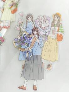 1包/30件女孩拿花款式PET貼紙，手帳裝飾 - 彩色 - 查看 4
