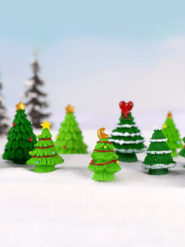 5 piezas Mini decoración de paisaje de árbol de Navidad, lindas artesanías de resina para decoración del hogar, mejores regalos