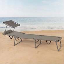 Color Baby Chaise longue pliante avec pare-soleil en textilène gris Aktive 193X53X30/75 cm (Color Baby 62288)