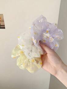 4/8pcs Simple Hair Tie Elastic Scrunchie Daisy Pattern Mesh Hair Rope Ponytail Holder Women's Hair Accessories, Soft And Sweet Elastic Hair Tie For Fashionable Hair Accessories And Valentine's Day Gift Ponytail Holders Hair Elastics Hair Rubber Bands Scrunchies Head Accessories - Multicolor - View 6