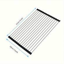 1pc Roll-Up Dish Drying Rack, Foldable Rolling Dish Drainer For Various Size Kitchen Sink, Stainless Steel Sink Rack - Black - View 2