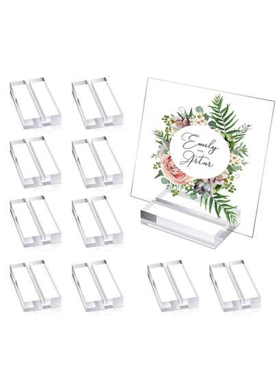 Acrylic Name Card Slot Stand Holder, Transparent, 1pc/5pcs/10pcs, Acrylic Hexagonal Blank Name Plate