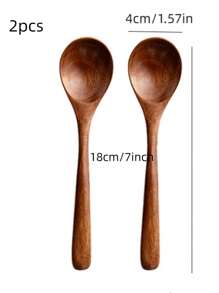 2pcs Simple Nanmu Wood Spoon Set,Kitchen,Christmas Gift,School Supplies