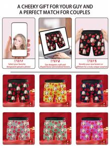 Ropa interior a juego personalizada para parejas, bóxer tipo calzoncillo personalizado con foto o imagen de la cara de la novia como regalo de San Valentín, 1 pieza de lencería de diseño colorido, lindo, adorable, sencillo y divertido, ropa interior personalizada y única, un regalo ideal para él, novio, bodas, aniversarios, cumpleaños y festividades