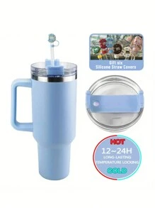 Vaso térmico 1 pieza, vaso térmico con tapa, botella de agua aislada de acero inoxidable de 40 oz con asa, vaso portátil para coche, hogar, oficina, accesorio de viaje de verano, regalo de cumpleaños - 40 onzas - Ver 24