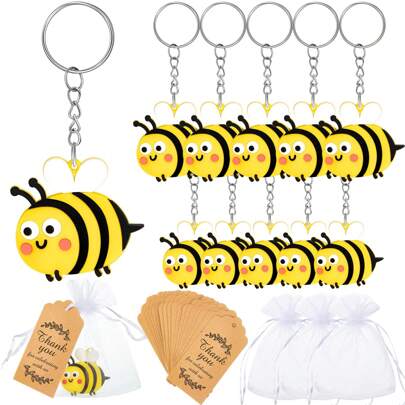 30 Pieces Cute Bee Party Favors 10 Pcs Cute Bee Keychain Party Goodie Bag Gifts Bee Theme Party Favors Gift Tags With 10 Pcs Thanks Card Tag 10 Pcs Organza Gift Bags For Guests Party Supplies Back To School Valentine Day
