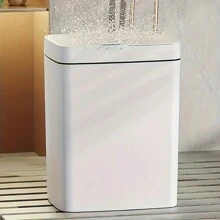 1pc [Battery Operated Single-Mode] 15L Luxurious White Touchless Smart Trash Can, Automatic Compacting Waste Bin For Bathroom Narrow Spaces [Battery Not Included] - White - View 9