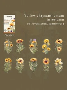 20入組水彩植物PET貼紙-盛開的花朵，復古花卉剪貼簿材料，適用於裝飾筆記本、相框、手機殼、水瓶、剪刀和雜誌夾 - 彩色 - 查看 11