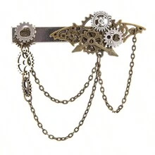 Retro Punk Mechanical Gear Hair Clip, Gothic Bat Chain Side Hair Clip Accessory - A - View 5