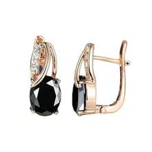 Generic 1 Pair Women Earrings Oval-Shaped Cubic Zirconia Jewelry Bright Luster Long Lasting Buckle Earrings For Wedding - màu đen - Xem 1